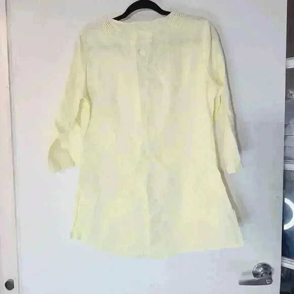 Malvin Linen Pale Yellow Tunic Top Embroidery 3/4 Sleeve Size L/ US 10 - Picture 7 of 8